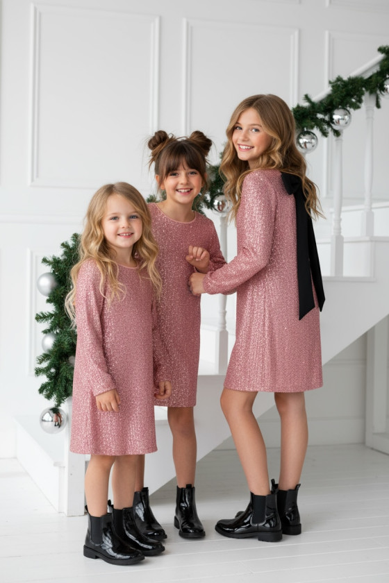 Sukienka dla dziewczynki Kokarda Pudrowa Sukienka dla dziewczynki Kokarda Pudrowa