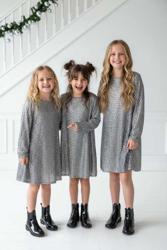 Sukienka dla dziewczynki Kokarda Srebrna Sukienka dla dziewczynki Kokarda Srebrna