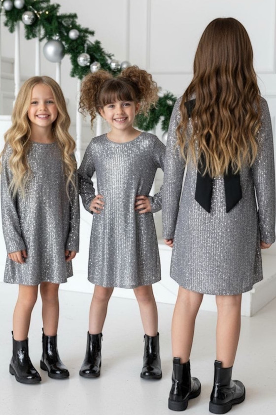 Sukienka dla dziewczynki Kokarda Srebrna Sukienka dla dziewczynki Kokarda Srebrna