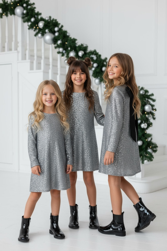 Sukienka dla dziewczynki Kokarda Srebrna Sukienka dla dziewczynki Kokarda Srebrna