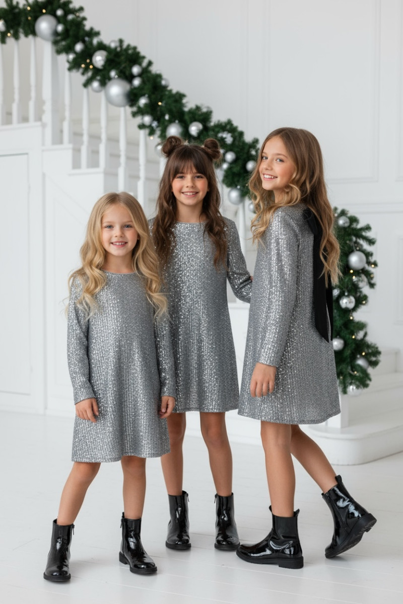 Sukienka dla dziewczynki Kokarda Srebrna Sukienka dla dziewczynki Kokarda Srebrna