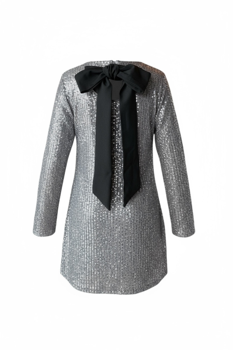 Sukienka dla dziewczynki Kokarda Srebrna Sukienka dla dziewczynki Kokarda Srebrna