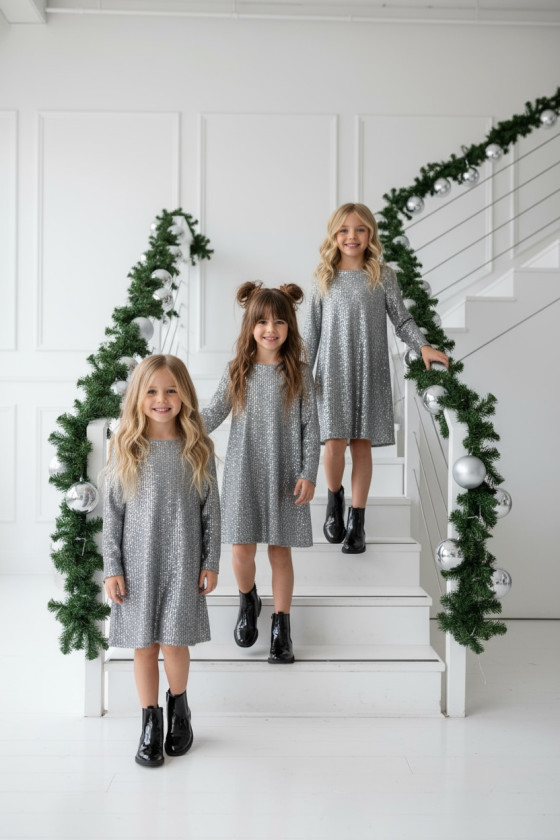 Sukienka dla dziewczynki Kokarda Srebrna Sukienka dla dziewczynki Kokarda Srebrna