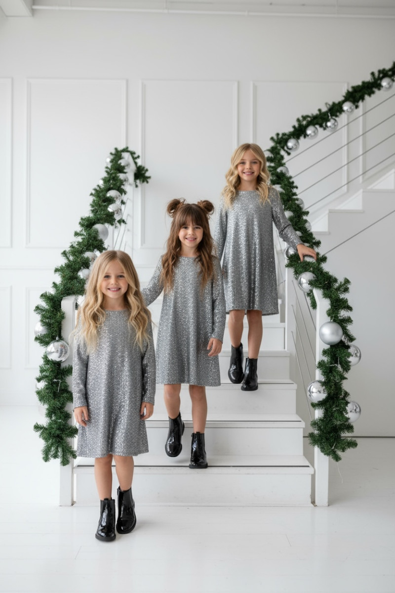 Sukienka dla dziewczynki Kokarda Srebrna Sukienka dla dziewczynki Kokarda Srebrna