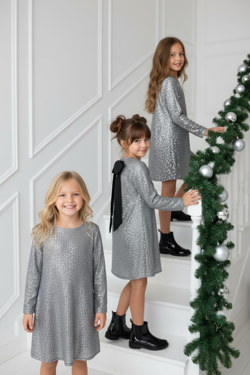 Sukienka dla dziewczynki Kokarda Srebrna Sukienka dla dziewczynki Kokarda Srebrna