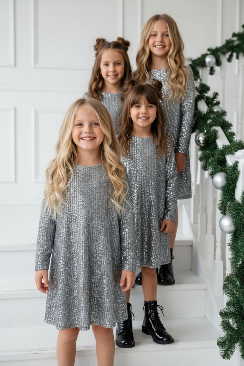 Sukienka dla dziewczynki Kokarda Srebrna Sukienka dla dziewczynki Kokarda Srebrna