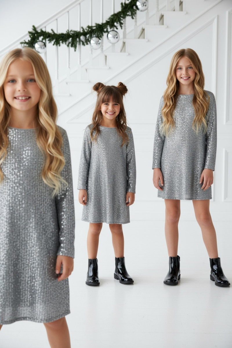 Sukienka dla dziewczynki Kokarda Srebrna Sukienka dla dziewczynki Kokarda Srebrna