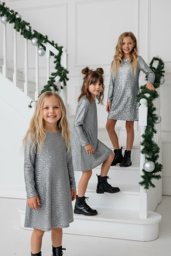 Sukienka dla dziewczynki Kokarda Srebrna Sukienka dla dziewczynki Kokarda Srebrna