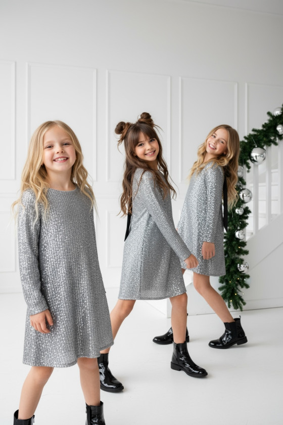 Sukienka dla dziewczynki Kokarda Srebrna Sukienka dla dziewczynki Kokarda Srebrna