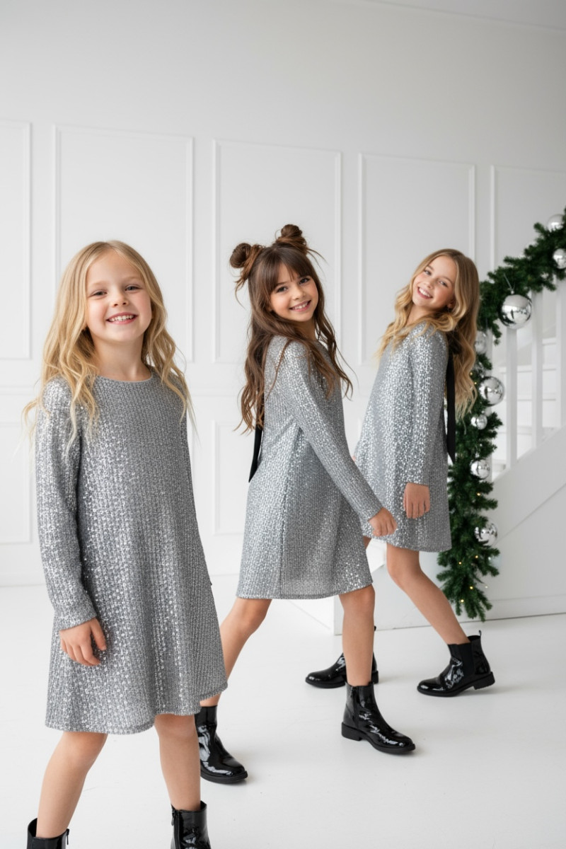 Sukienka dla dziewczynki Kokarda Srebrna Sukienka dla dziewczynki Kokarda Srebrna