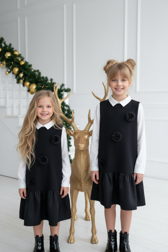 Sukienka + trzy broszki różyczki