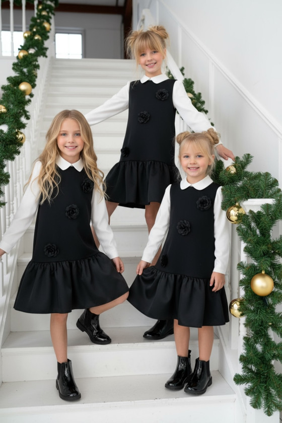 Sukienka + trzy broszki różyczki