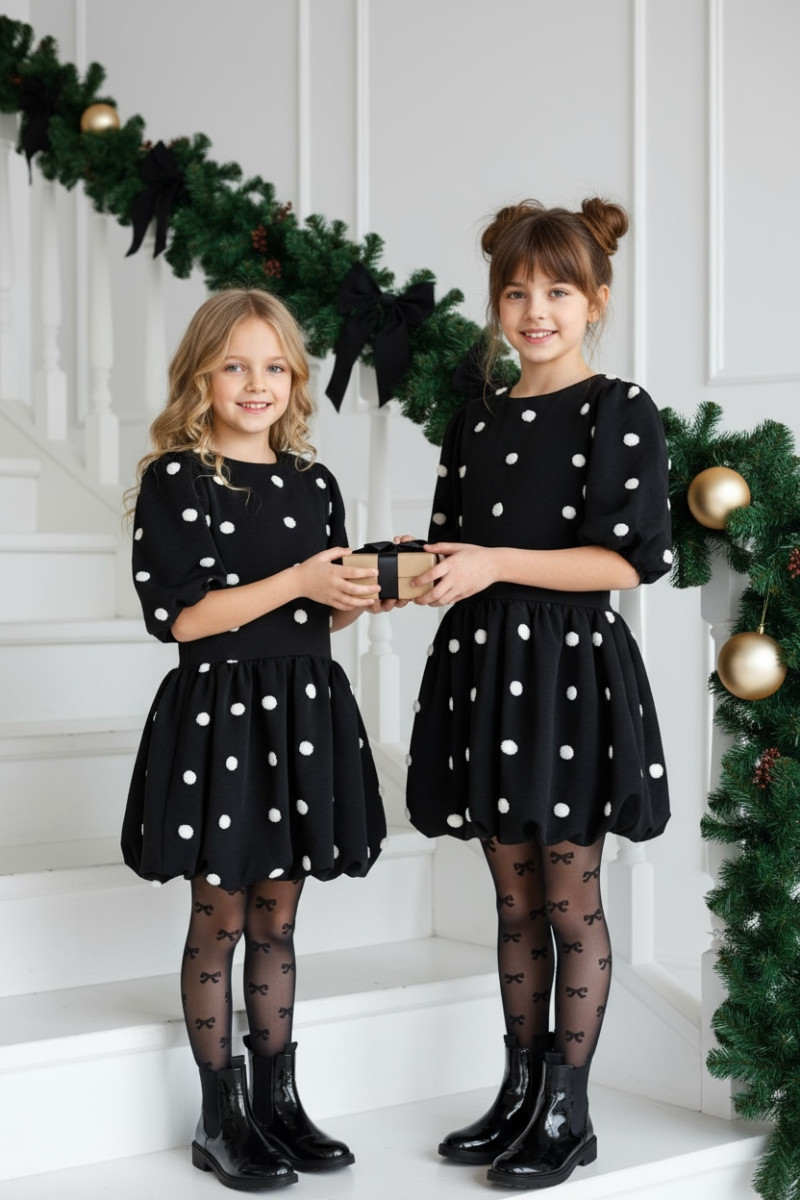 Sukienka dla dziewczynki Groszki Czarna