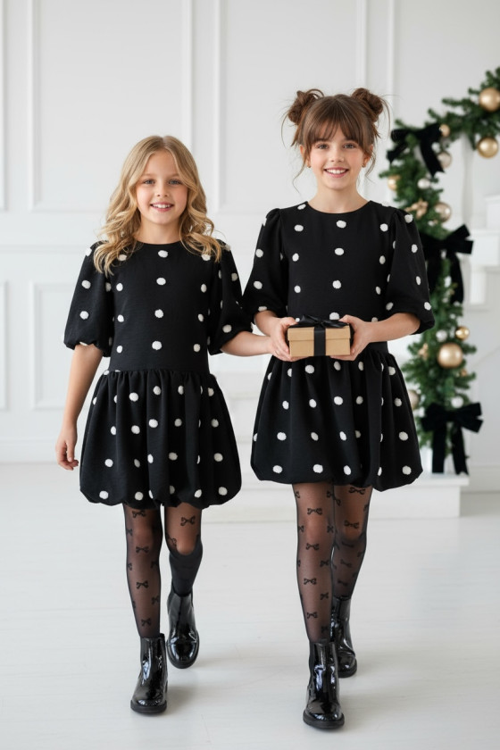 Sukienka dla dziewczynki Groszki Czarna