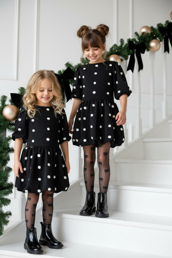 Sukienka dla dziewczynki Groszki Czarna