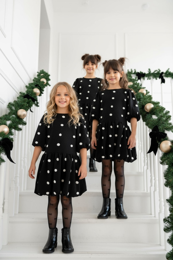 Sukienka dla dziewczynki Groszki Czarna