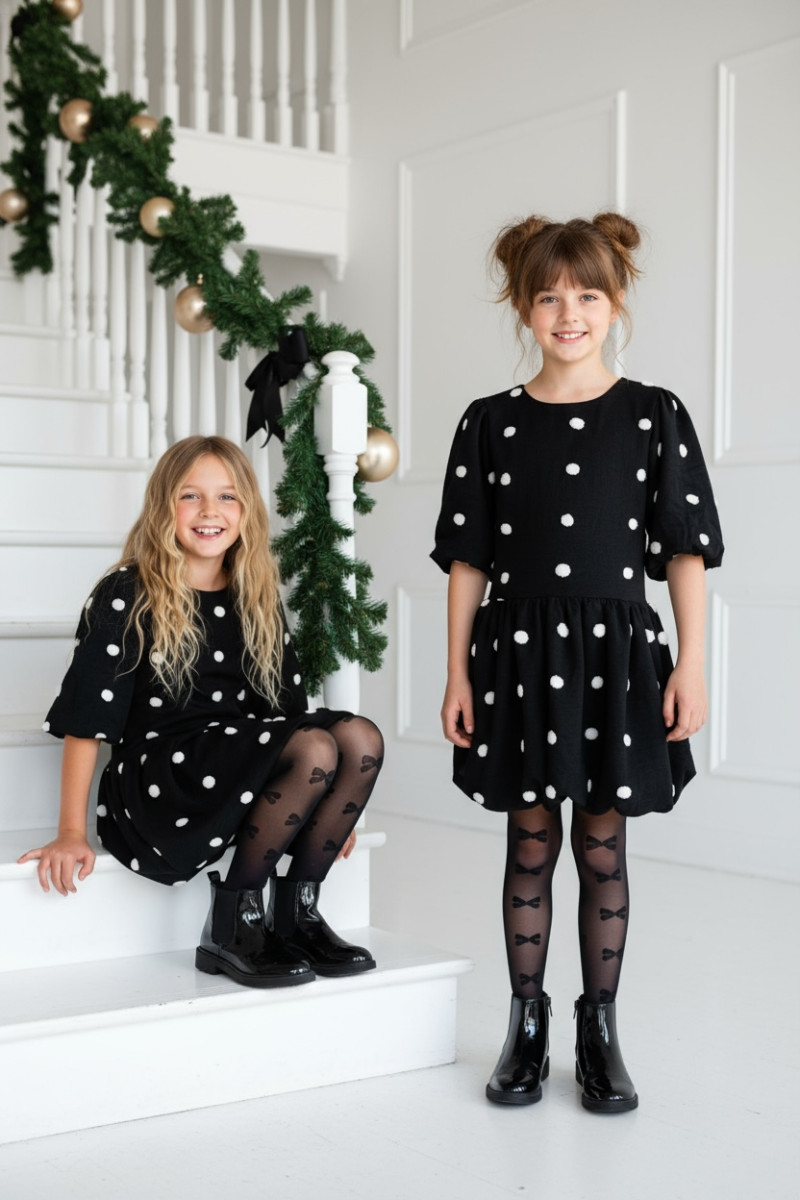 Sukienka dla dziewczynki Groszki Czarna