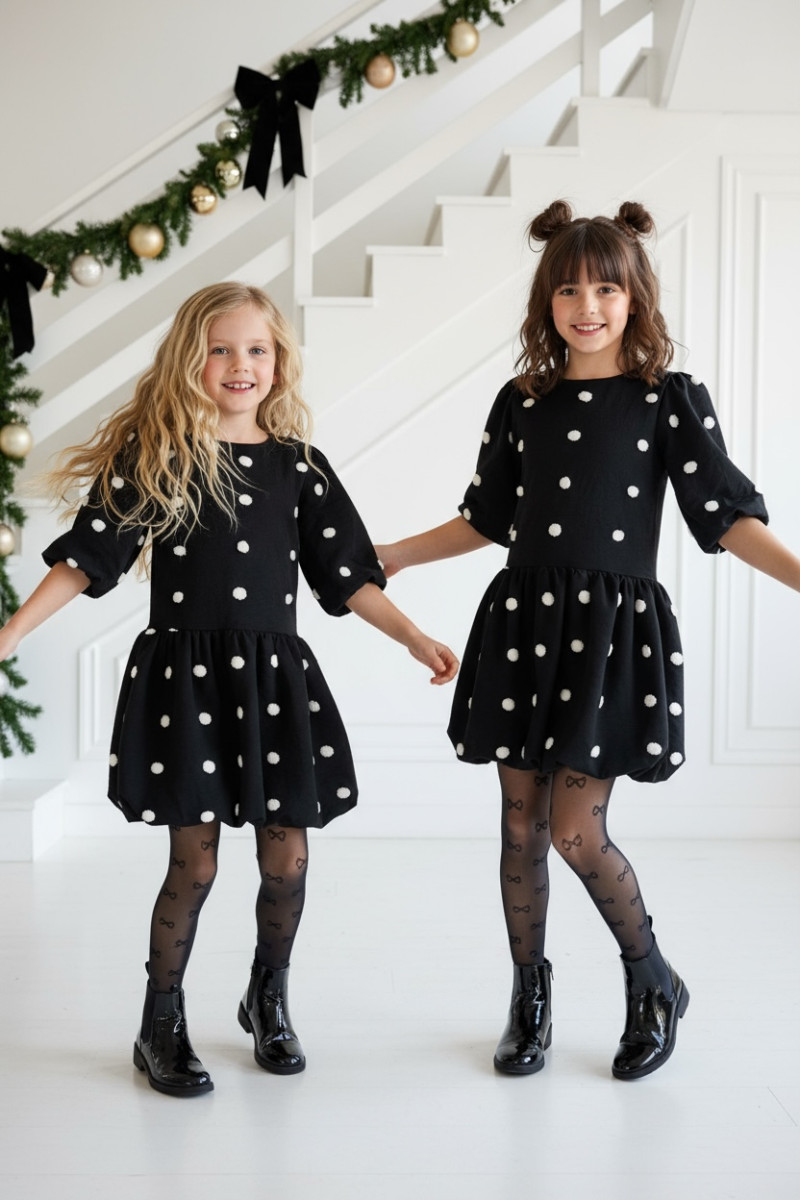 Sukienka dla dziewczynki Groszki Czarna