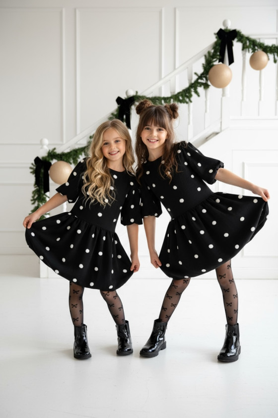 Sukienka dla dziewczynki Groszki Czarna