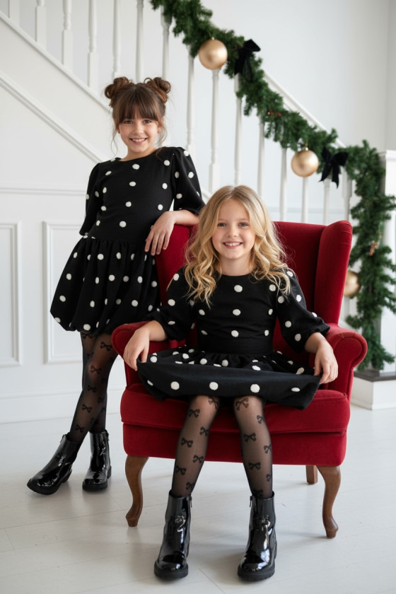 Sukienka dla dziewczynki Groszki Czarna