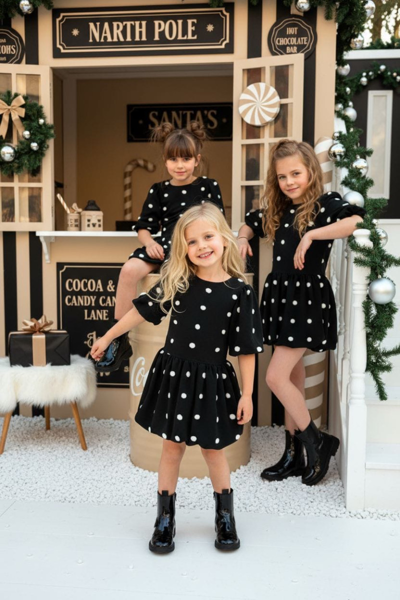 Sukienka dla dziewczynki Groszki Czarna