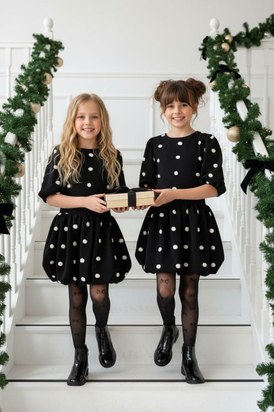 Sukienka dla dziewczynki Groszki Czarna