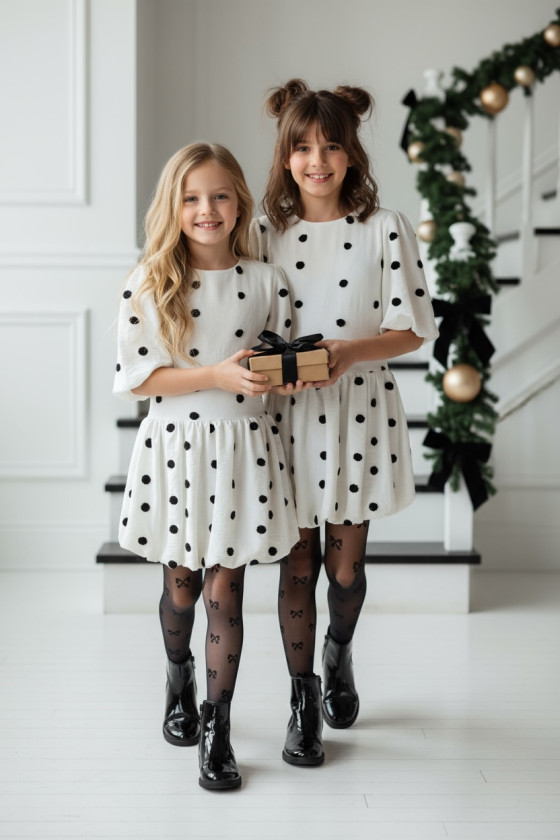 Sukienka dla dziewczynki Groszki Śmietanka Biała