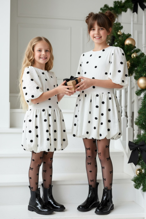 Sukienka dla dziewczynki Groszki Śmietanka Biała