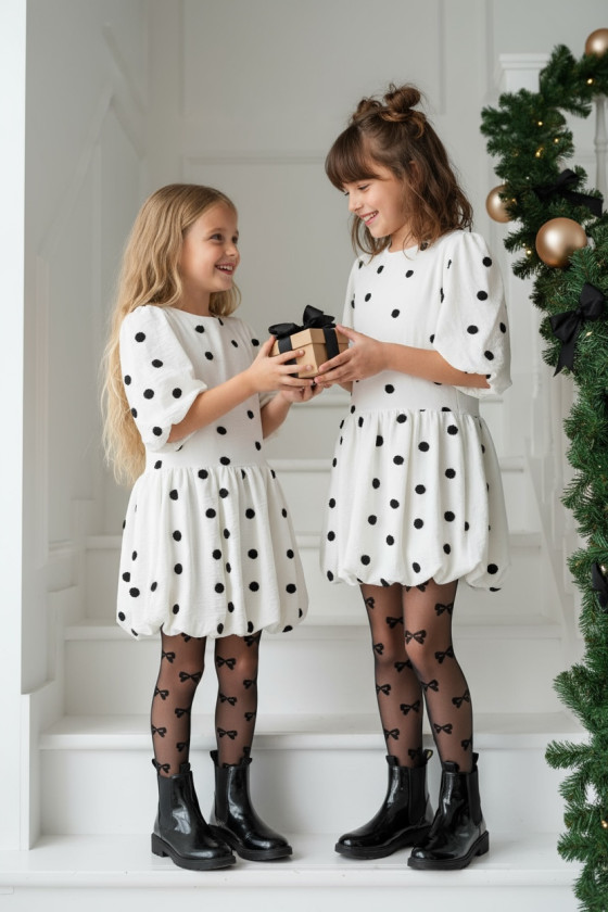 Sukienka dla dziewczynki Groszki Śmietanka Biała