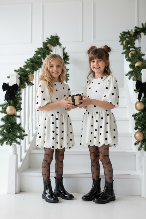 Sukienka dla dziewczynki Groszki Śmietanka Biała