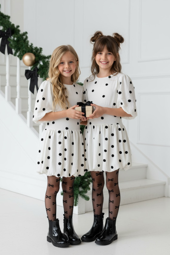 Sukienka dla dziewczynki Groszki Śmietanka Biała