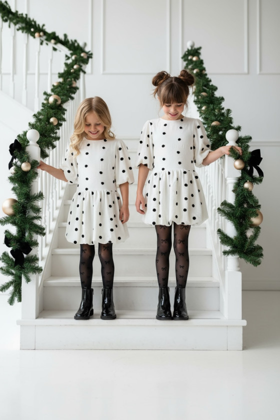 Sukienka dla dziewczynki Groszki Śmietanka Biała