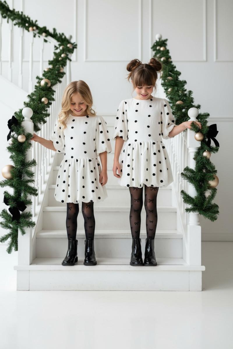 Sukienka dla dziewczynki Groszki Śmietanka Biała