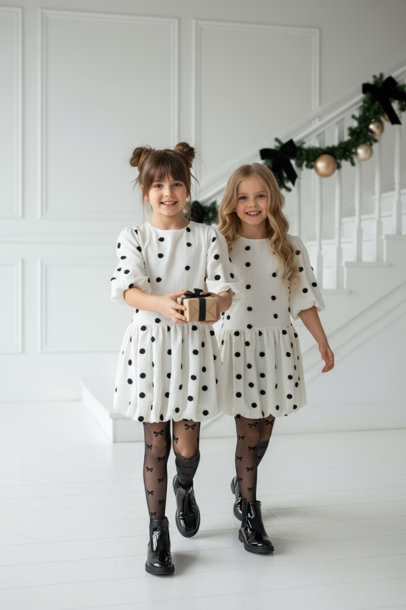 Sukienka dla dziewczynki Groszki Śmietanka Biała