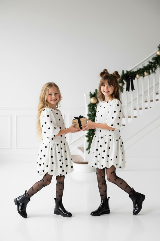 Sukienka dla dziewczynki Groszki Śmietanka Biała