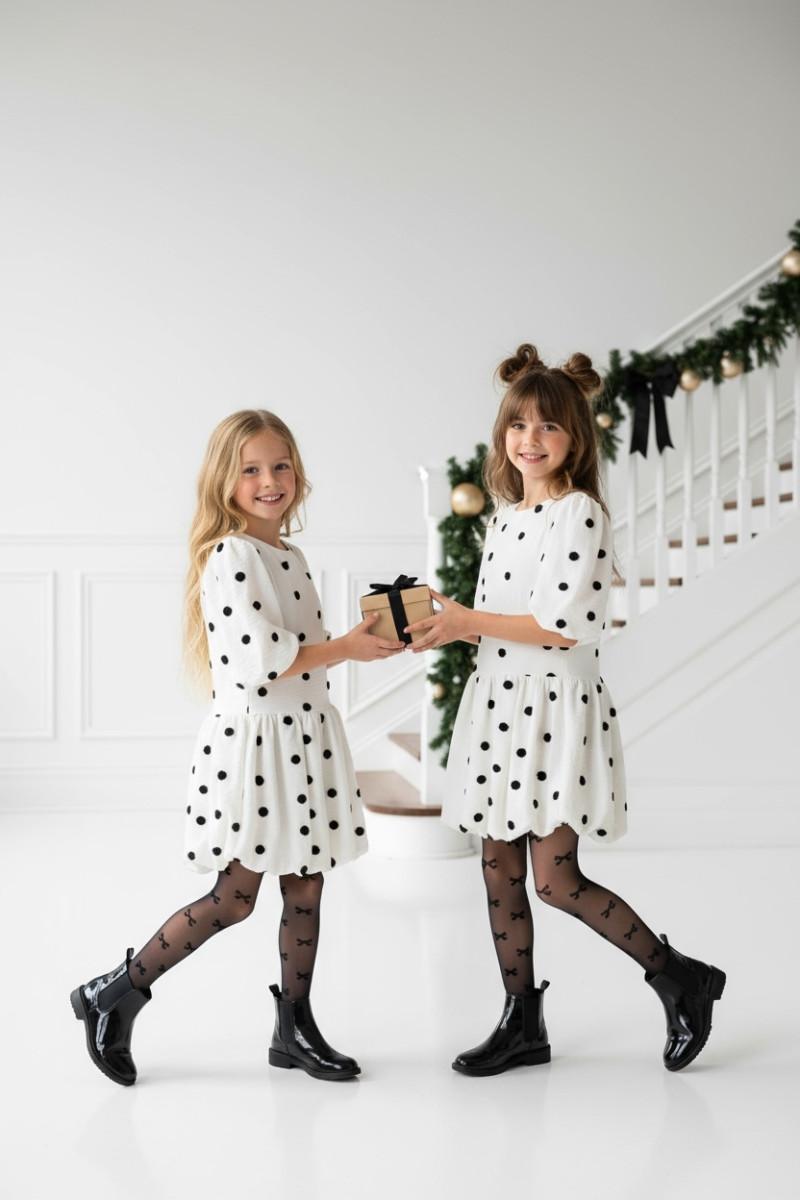 Sukienka dla dziewczynki Groszki Śmietanka Biała