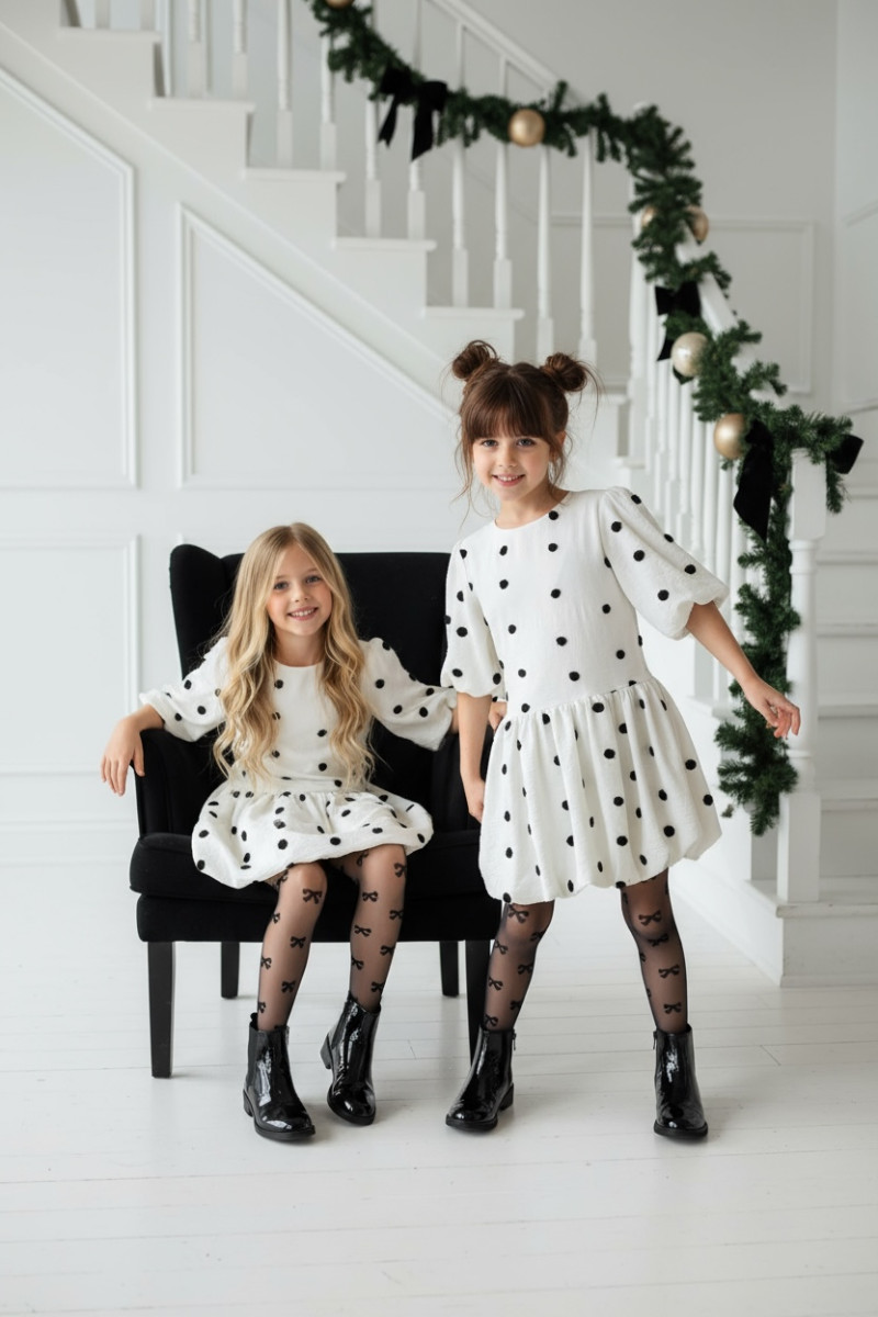 Sukienka dla dziewczynki Groszki Śmietanka Biała