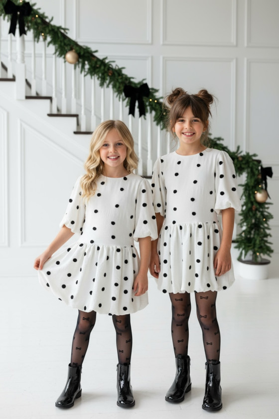 Sukienka dla dziewczynki Groszki Śmietanka Biała