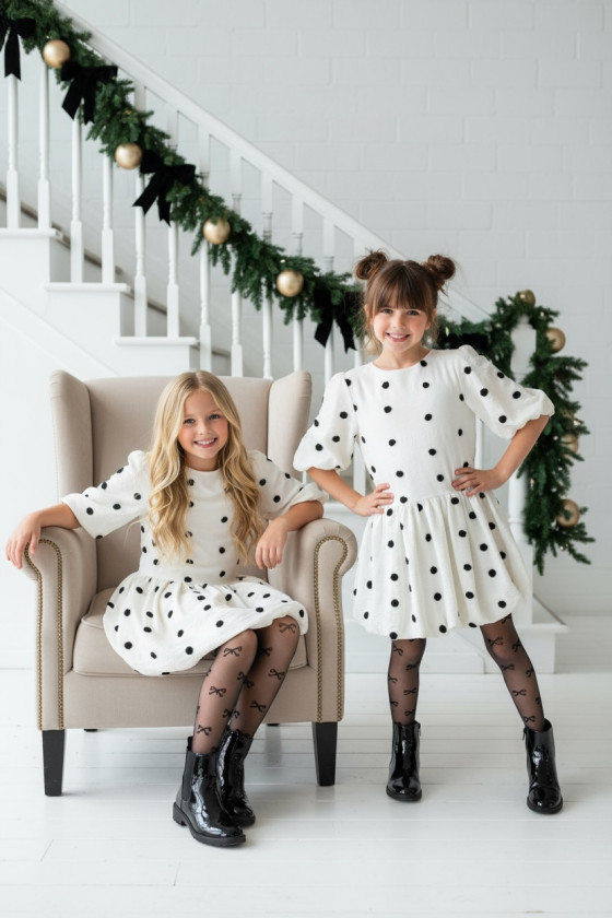 Sukienka dla dziewczynki Groszki Śmietanka Biała