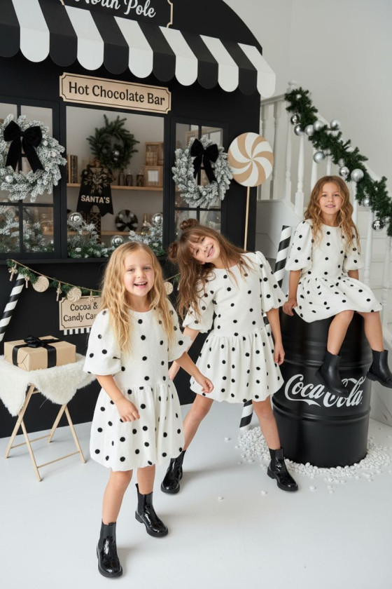 Sukienka dla dziewczynki Groszki Śmietanka Biała