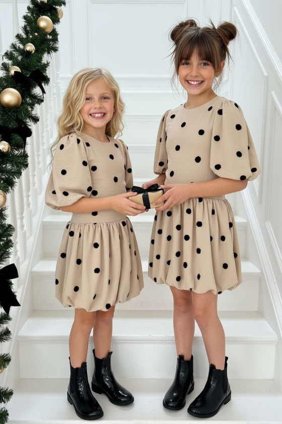 Sukienka dla dziewczynki Groszki Beżowa