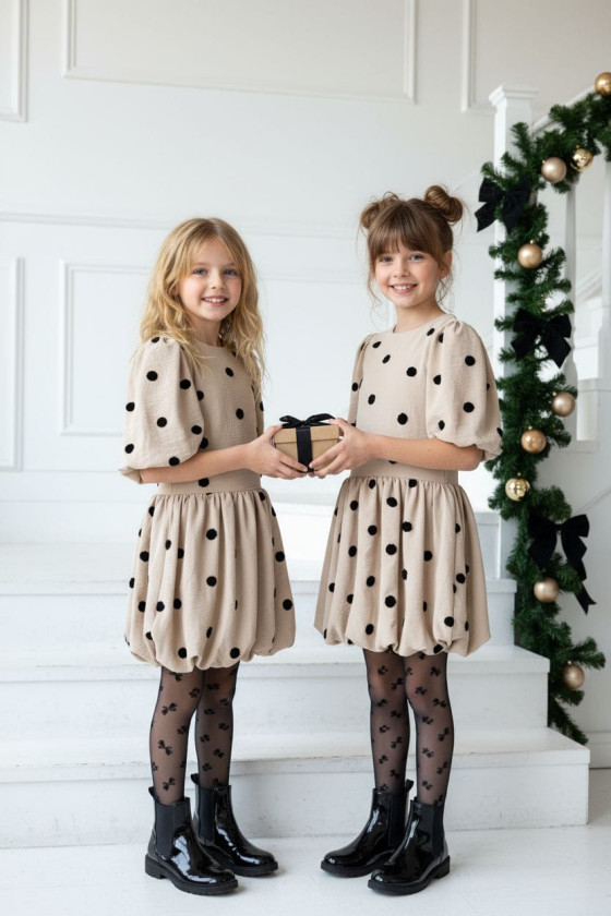 Sukienka dla dziewczynki Groszki Beżowa