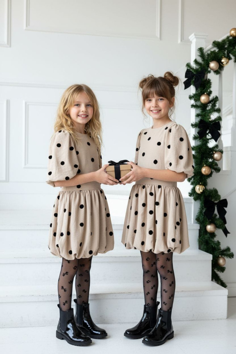 Sukienka dla dziewczynki Groszki Beżowa