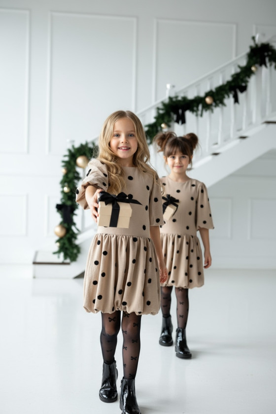 Sukienka dla dziewczynki Groszki Beżowa