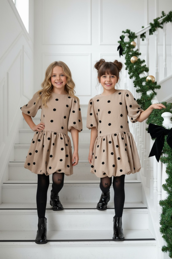 Sukienka dla dziewczynki Groszki Beżowa