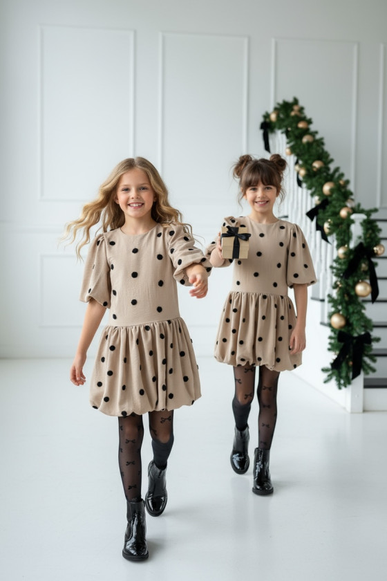 Sukienka dla dziewczynki Groszki Beżowa