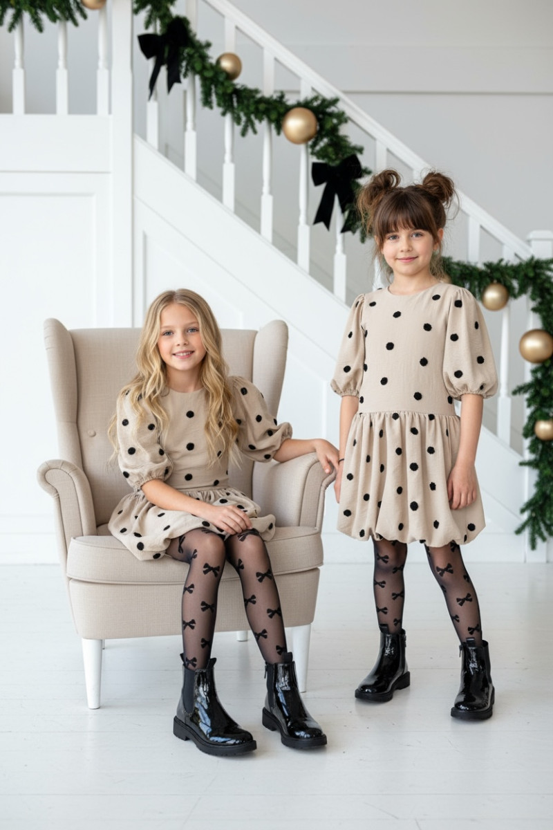 Sukienka dla dziewczynki Groszki Beżowa