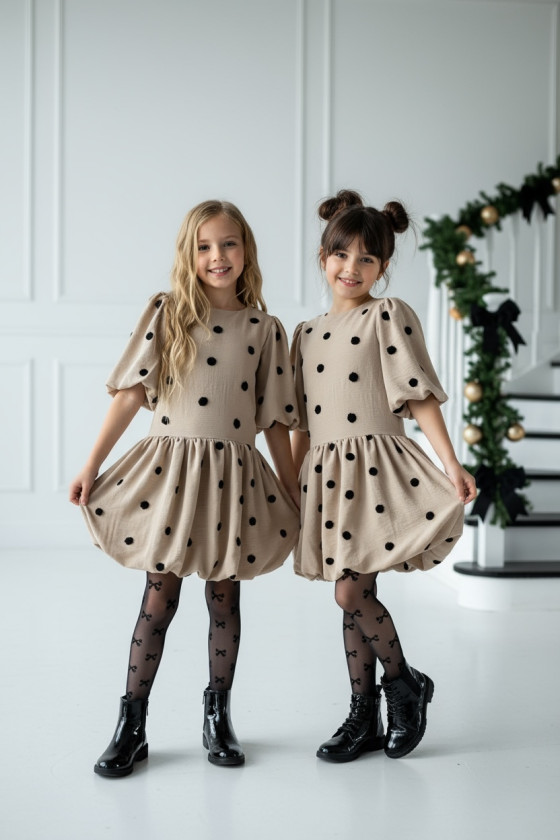 Sukienka dla dziewczynki Groszki Beżowa