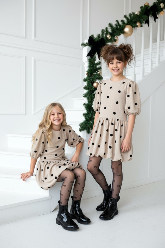 Sukienka dla dziewczynki Groszki Beżowa