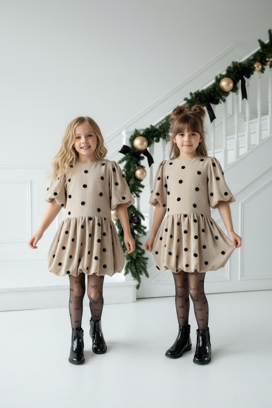 Sukienka dla dziewczynki Groszki Beżowa